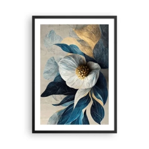Poszter fehér keretben - Elegáns virág sötétkék és arany árnyalatokban - 50x70cm - Arany szíve van - Modern fali dekoráció nappalihoz és hálószobához ARTTOR