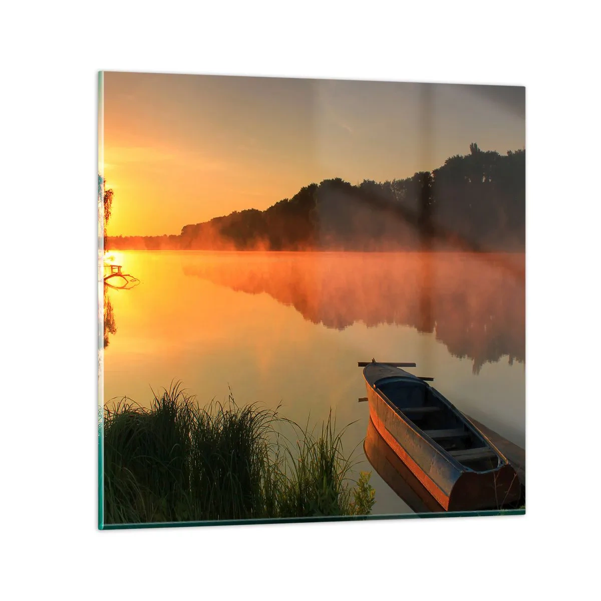 Üveg kép - Napkelte a víz felett, mint egy tükör - 70x70 cm
