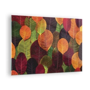 Üveg kép - Színes őszi levelek művészi elrendezésben - 70x50cm - Őszi mozaik - Modern fali dekoráció nappalihoz és hálószobához ARTTOR