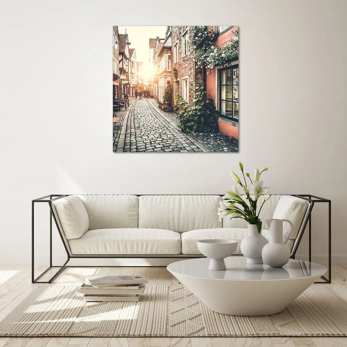 Üveg kép - Rózsa sikátor rózsaszín fényben - 60x60 cm