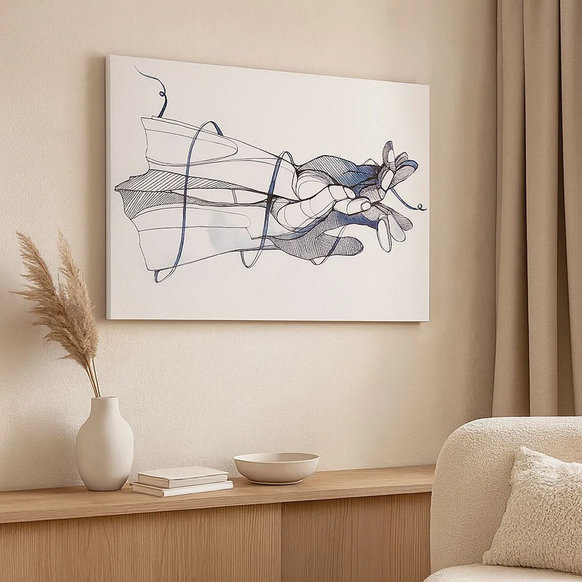 Vászonkép - Egy finom rajz egy kézről egy finom virággal - 70x50cm - Érintés tanulmányozása - Modern fali dekoráció nappalihoz és hálószobához ARTTOR