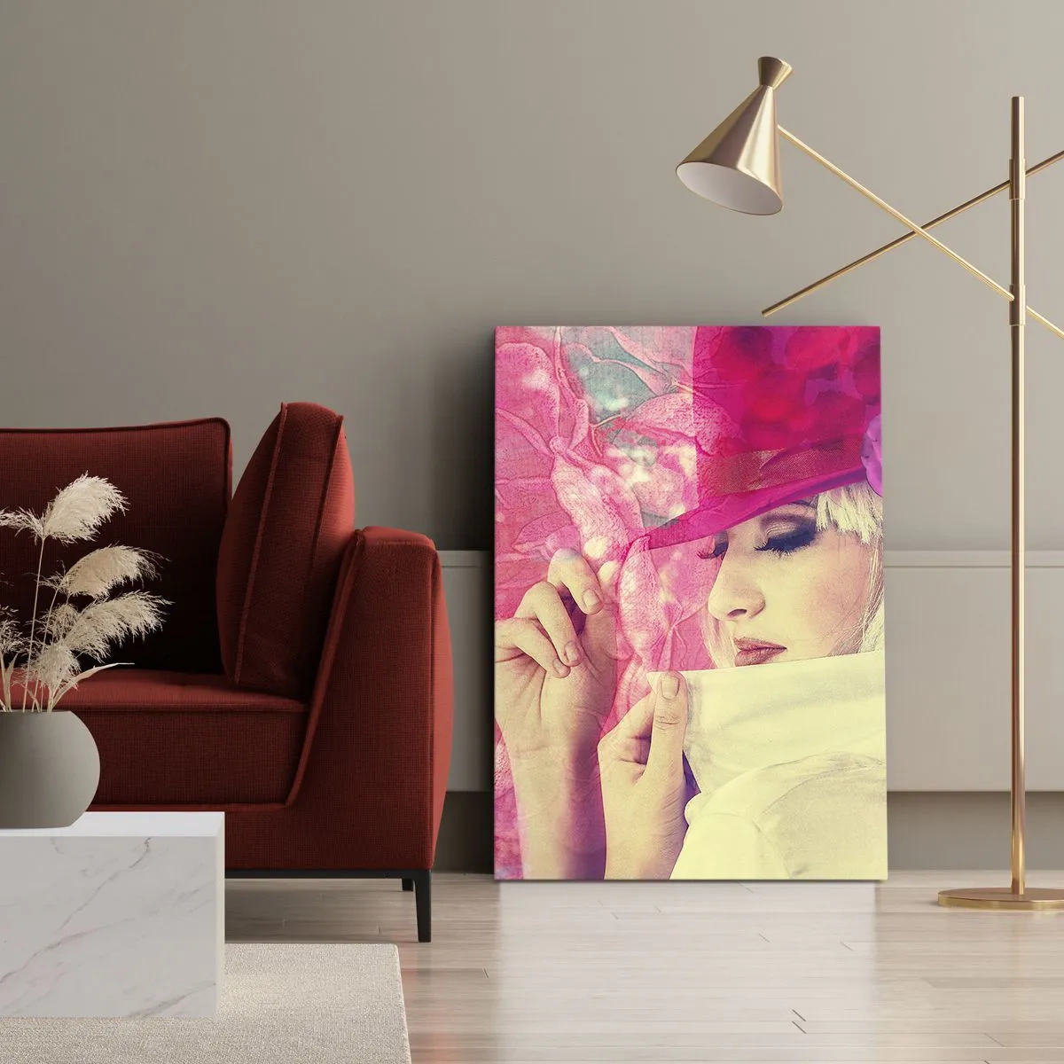 Vászonkép - Retro portré rózsaszín ködben - 50x70 cm