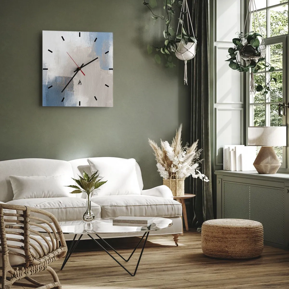 Falióra, Óra - Rózsaszín absztrakció egy kék fátyol mögött - 30x30 cm