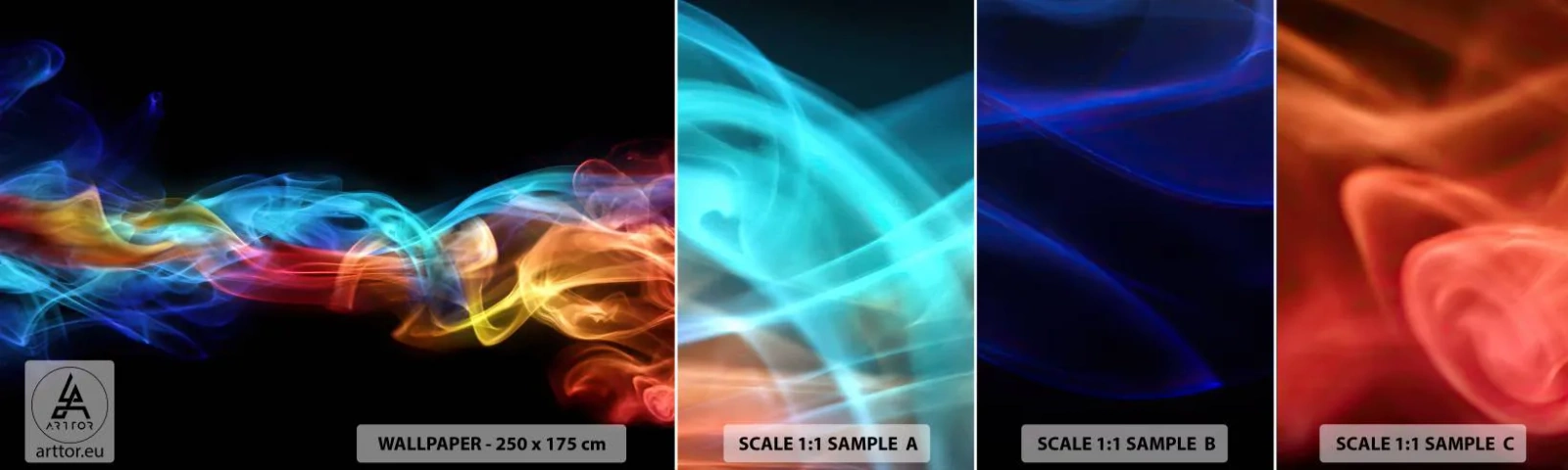 Fotótapéta Minta Standard Eco - Ködök szivárványtánca - Absztrakció, Grafika, Színes lángok - 100x30 cm