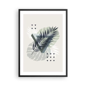 Poszter fehér keretben - Absztrakt trópusi levelek világos háttéren - 50x70cm - Természet és geometria – két rend? - Modern fali dekoráció nappalihoz és hálószobához ARTTOR