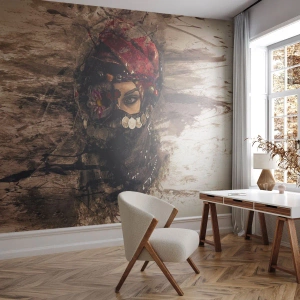 Fotótapéta Premium Canvas - Legalább riasztó - Absztrakció, Női Arc, Keleti szimbólumok - 450x315 cm