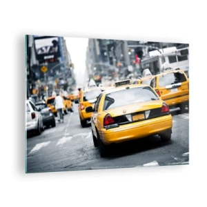 Üveg kép - Sárga taxik New York utcáin a város nyüzsgésében - 70x50cm - Csak ebben a városban - Modern fali dekoráció nappalihoz és hálószobához ARTTOR