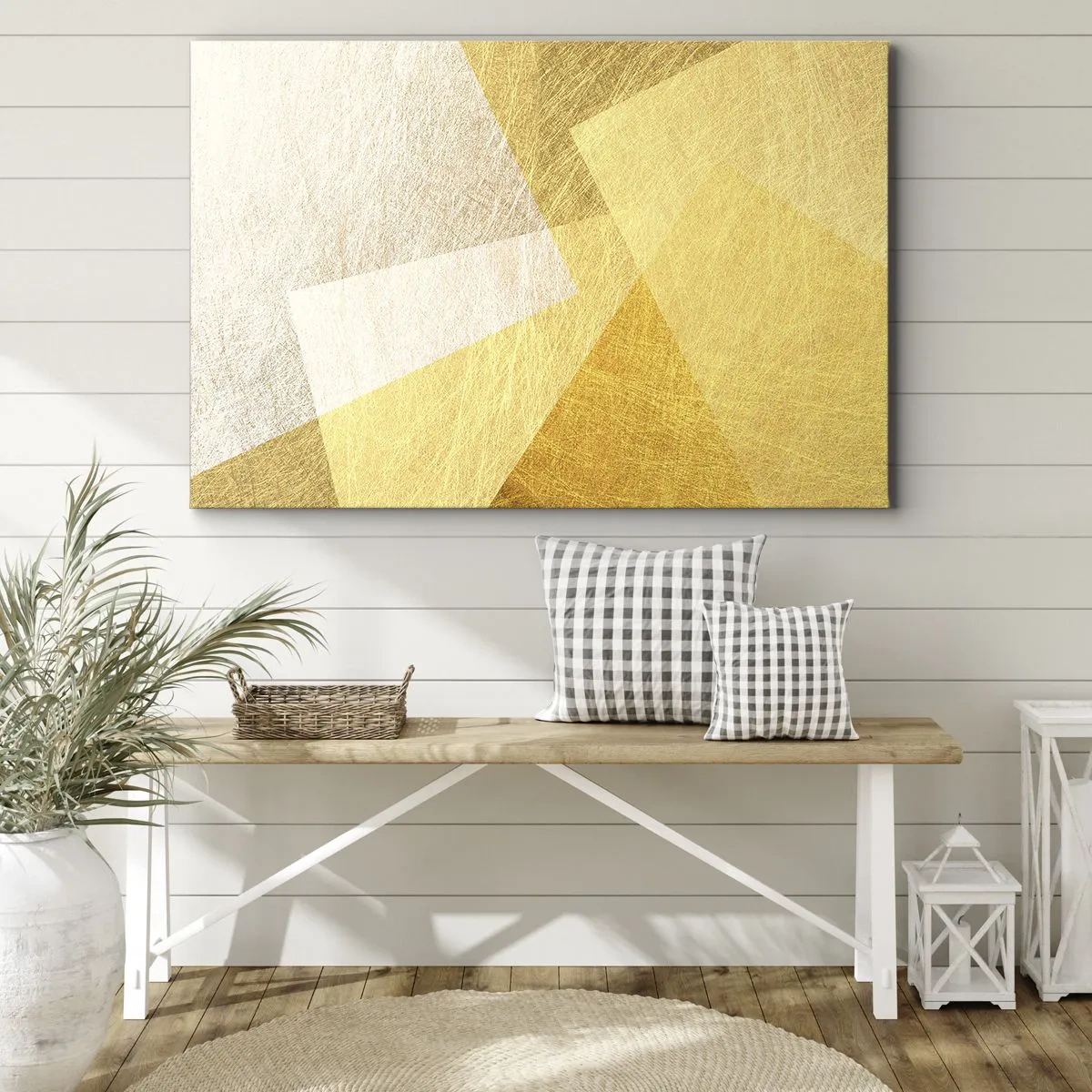 Vászonkép - Geometriai alakzatok arany és világos árnyalatokban - 70x50cm - A geometria időjárása - Modern fali dekoráció nappalihoz és hálószobához ARTTOR