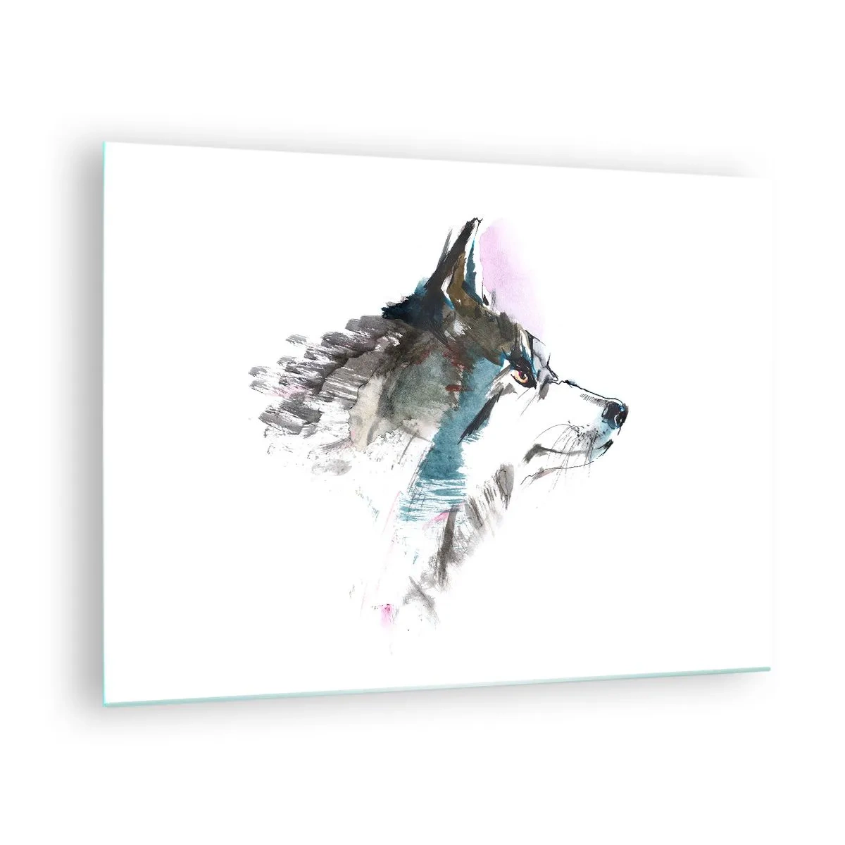 Üveg kép - Farkas művészi akvarell stílusban fehér háttérben - 70x50cm - Ne fesd az ördögöt a falra - Modern fali dekoráció nappalihoz és hálószobához ARTTOR