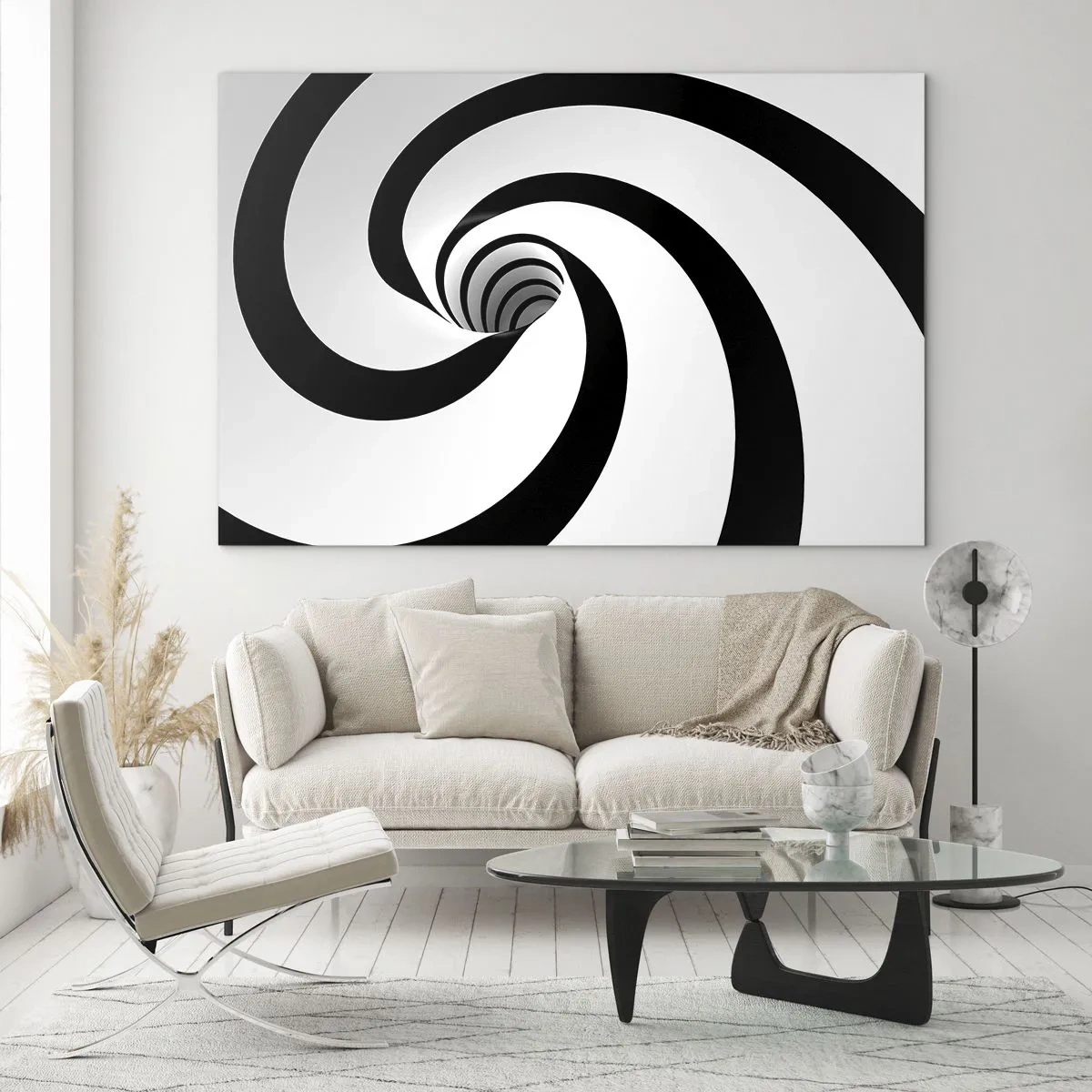 Üveg kép - Hipnotikus spirális minta fekete-fehérben - 70x50cm - Engedni az örvénynek? - Modern fali dekoráció nappalihoz és hálószobához ARTTOR