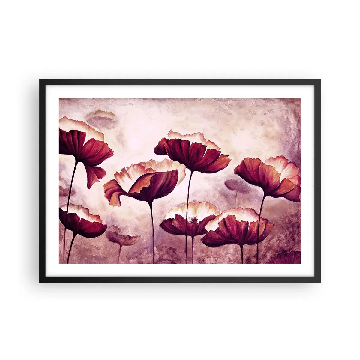 Poszter fehér keretben - Piros és fehér szirom - 70x50 cm