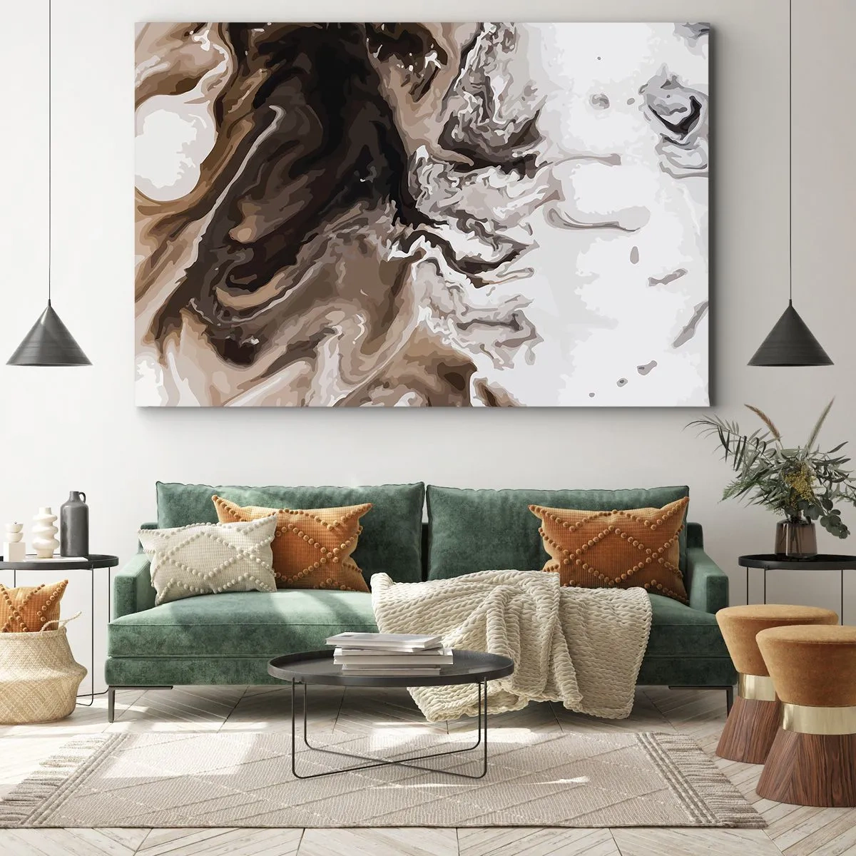 Vászonkép - Barna árnyalatú absztrakció dinamikus vonalakkal - 70x50cm - Színkontraszt - Modern fali dekoráció nappalihoz és hálószobához ARTTOR