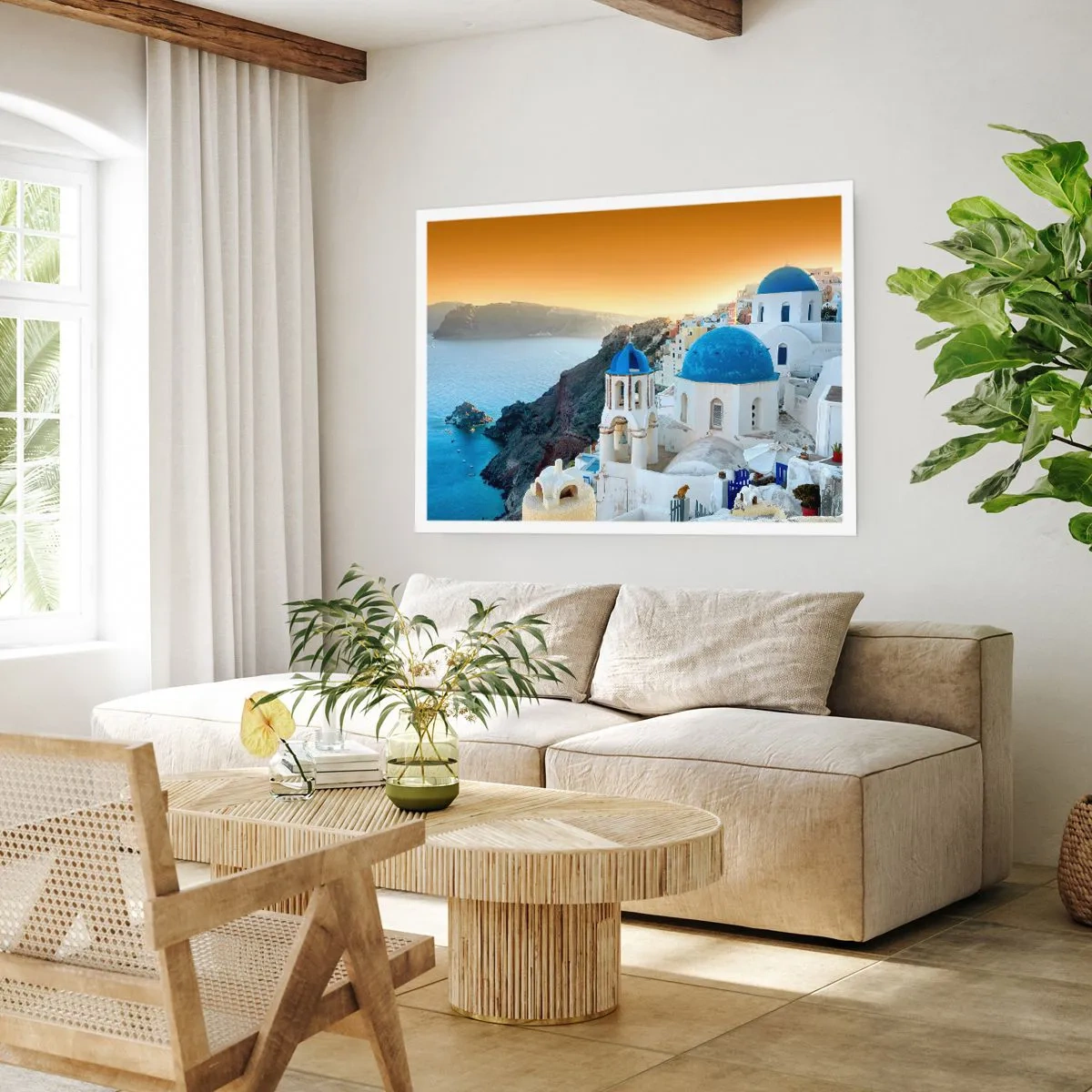 Poszter - Santorini – rásimulva a sziklákra - 91x61 cm