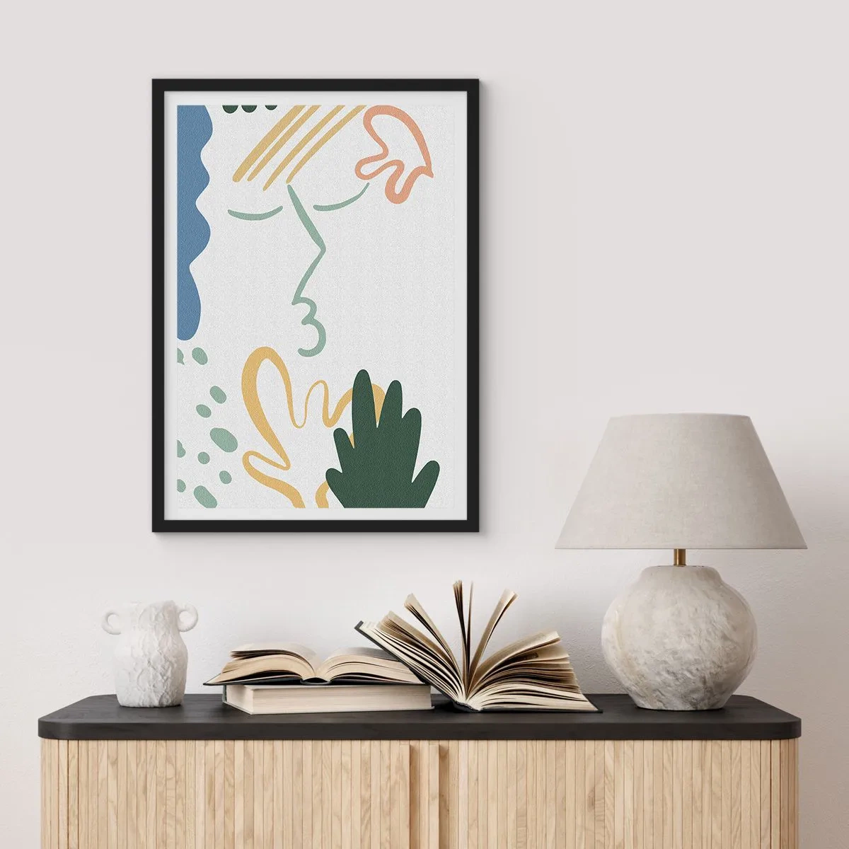 Poszter fehér keretben - Absztrakt portré pasztellben - 50x70cm - Egy virágcsók - Modern fali dekoráció nappalihoz és hálószobához ARTTOR