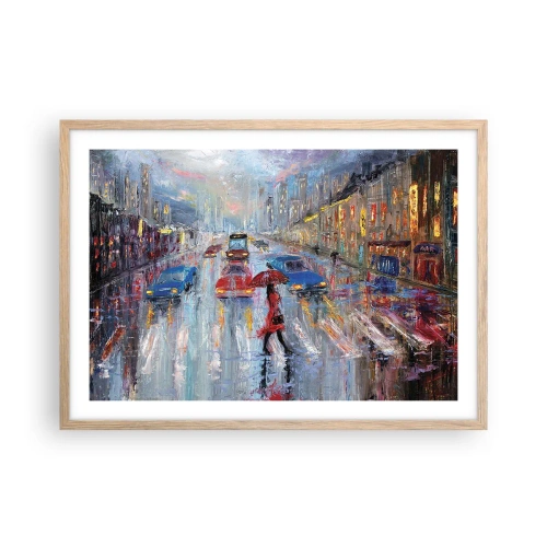 Poszter világos tölgy keretben - Esős délután a városban - 70x50 cm