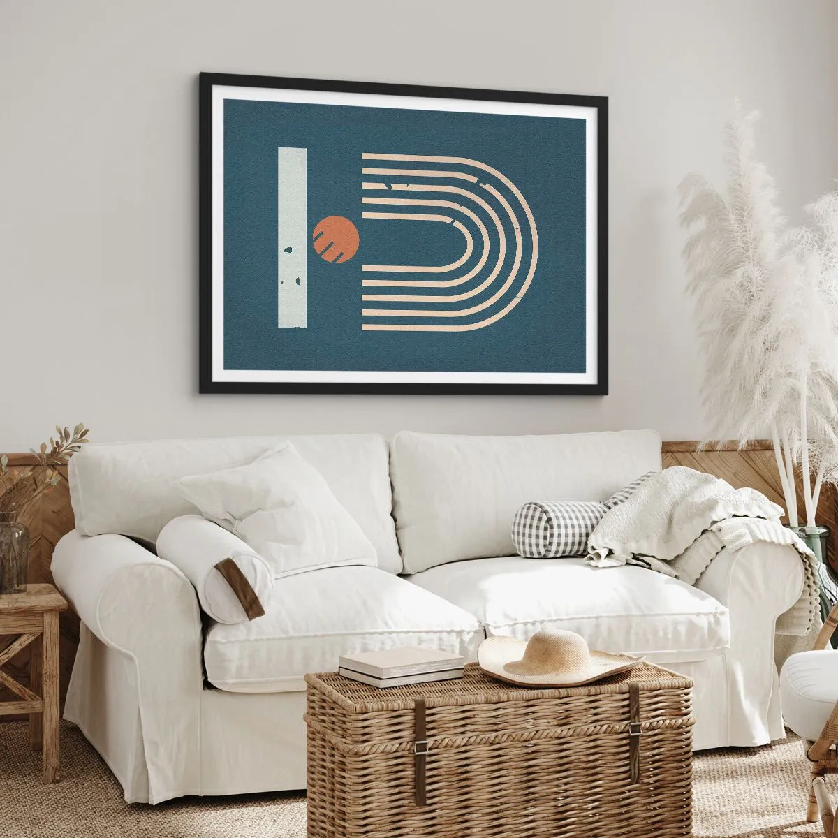 Poszter fehér keretben - Geometria sötétkék háttéren - 40x30 cm