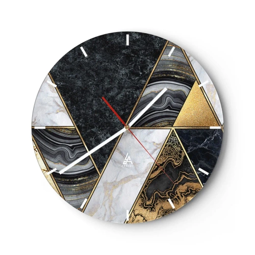 Falióra, Óra - Arany és márvány háromszögek geometrikus mozaikban - 30x30cm - Kőről kőre - Modern fali dekoráció nappalihoz, konyhához és hálószobához ARTTOR