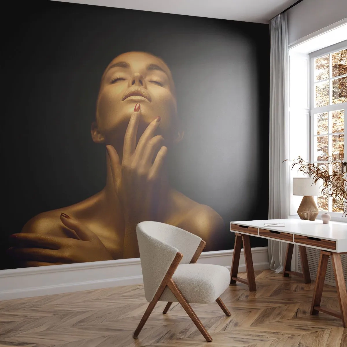 Egyedi tapéta Premium Canvas - Mint az arany selyem - Nő, Női Arc, Test