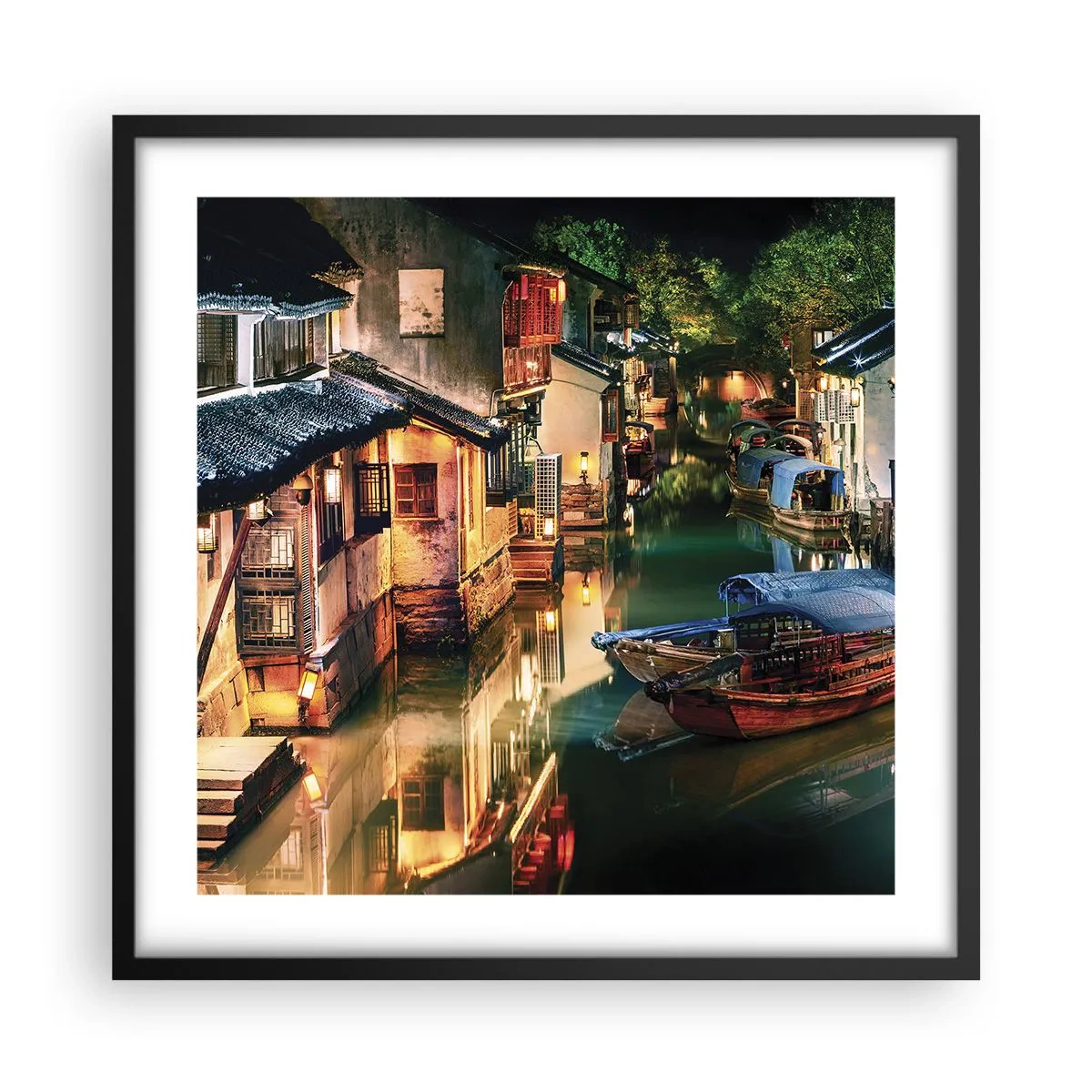 Poszter fehér keretben - Este egy kínai utcán - 50x50 cm