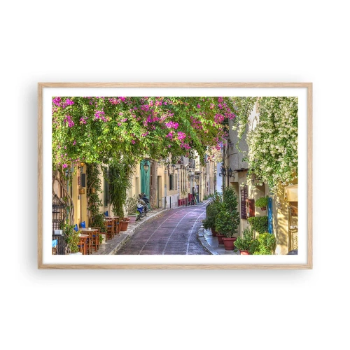 Poszter világos tölgy keretben - Virágzó sikátor - 91x61 cm