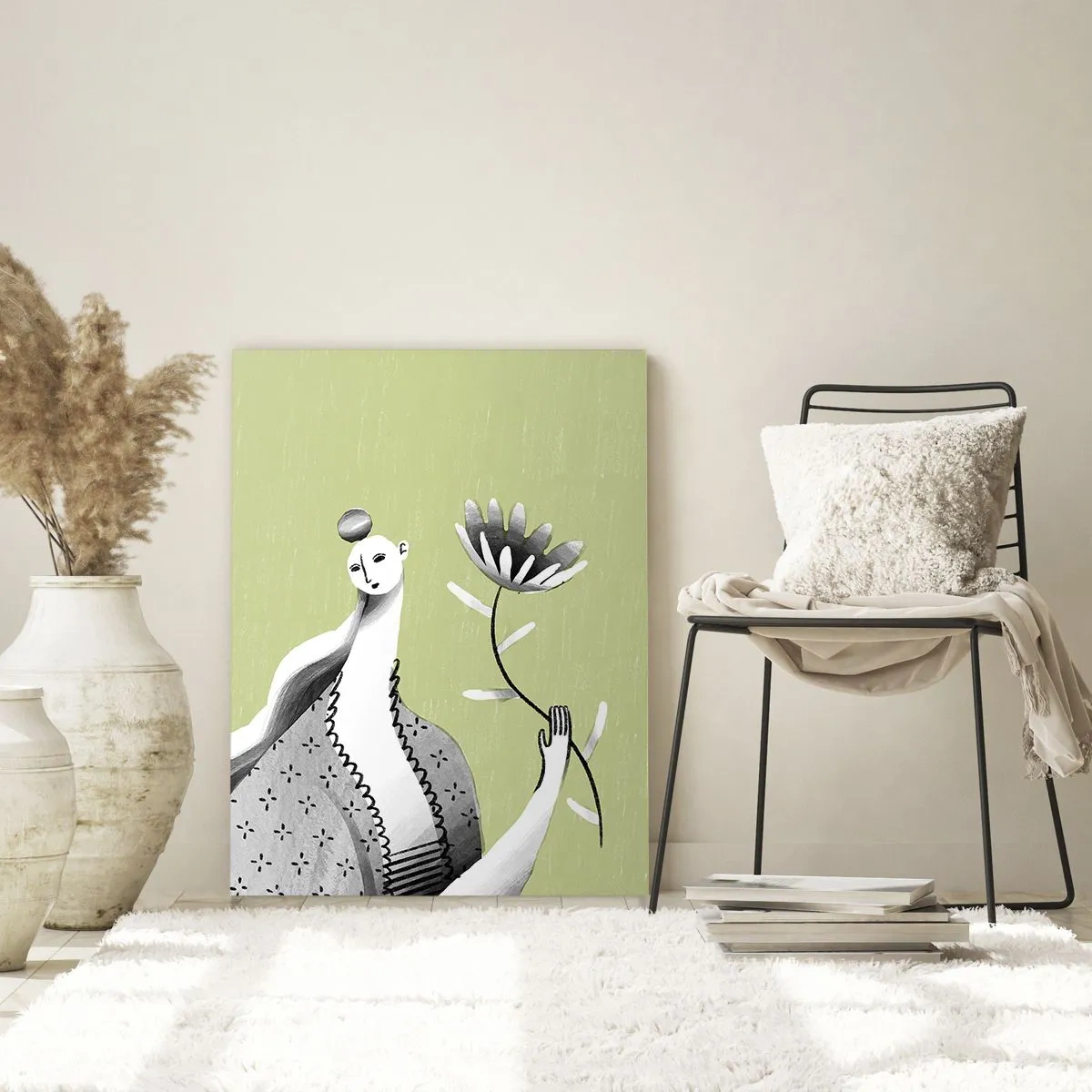 Üveg kép - Modernista portré - virágot tartva - 80x120 cm