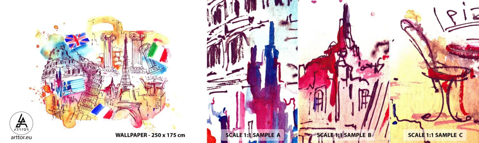 Fotótapéta Minta Standard Eco - Európai körút - Absztrakció, Utazások, Bőrönd - 100x30 cm