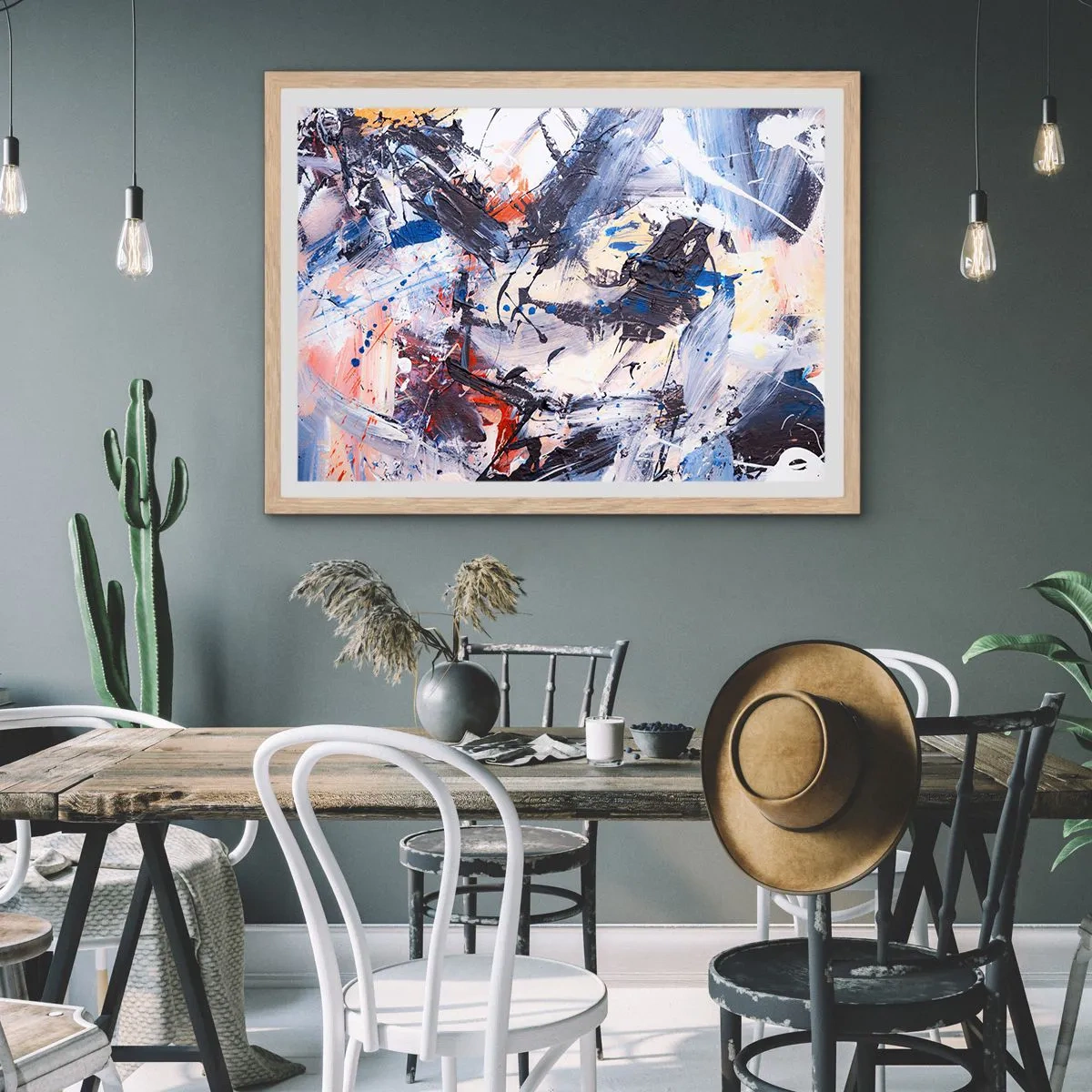 Poszter világos tölgy keretben - Őrült absztrakt tánc - 100x70 cm