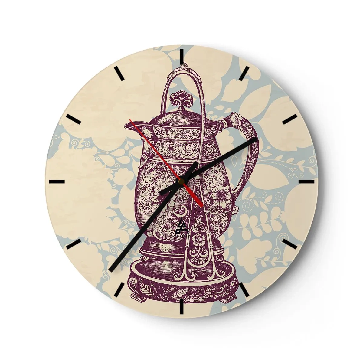Falióra, Óra - Egy díszített vintage kancsó virágmintával a háttérben - 30x30cm - A mindennapi élet szépsége - Modern fali dekoráció nappalihoz, konyhához és hálószobához ARTTOR