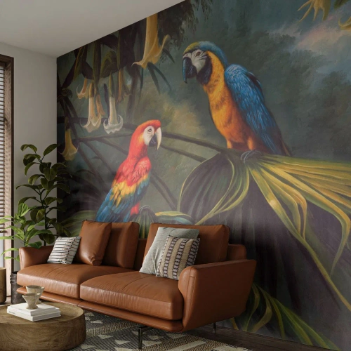 Fotótapéta Premium Canvas - Romantika a trópusokon - Ara papagáj, Állatok, Trópusi erdő - 350x256 cm