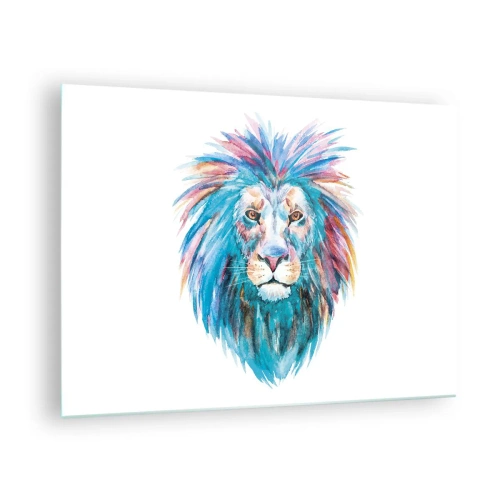 Üveg kép - Színes portré egy oroszlánról művészi stílusban - 70x50cm - Felvillanyozó aura - Modern fali dekoráció nappalihoz és hálószobához ARTTOR