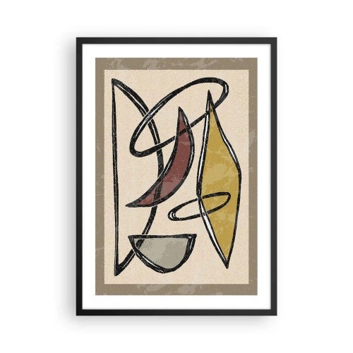 Poszter fehér keretben - Geometrikus absztrakció bézs és barna árnyalatokban - 50x70cm - Függőlegesek és vízszintek - Modern fali dekoráció nappalihoz és hálószobához ARTTOR