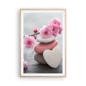 Poszter világos tölgy keretben - Boldogság a cseresznyevirággal - 61x91 cm