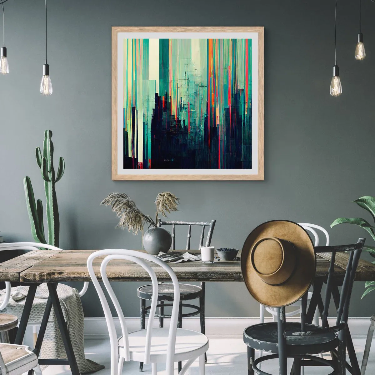 Poszter világos tölgy keretben - Futurisztikus város - 60x60 cm