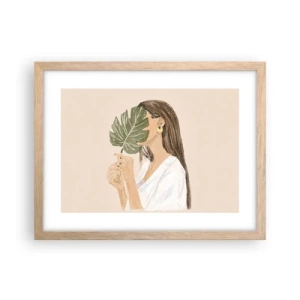 Poszter világos tölgy keretben - Titokzatos portré legyezővel - 40x30 cm