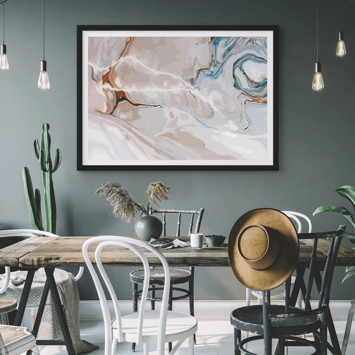 Poszter fehér keretben - Kék kanyarog a fehér alatt - 100x70 cm