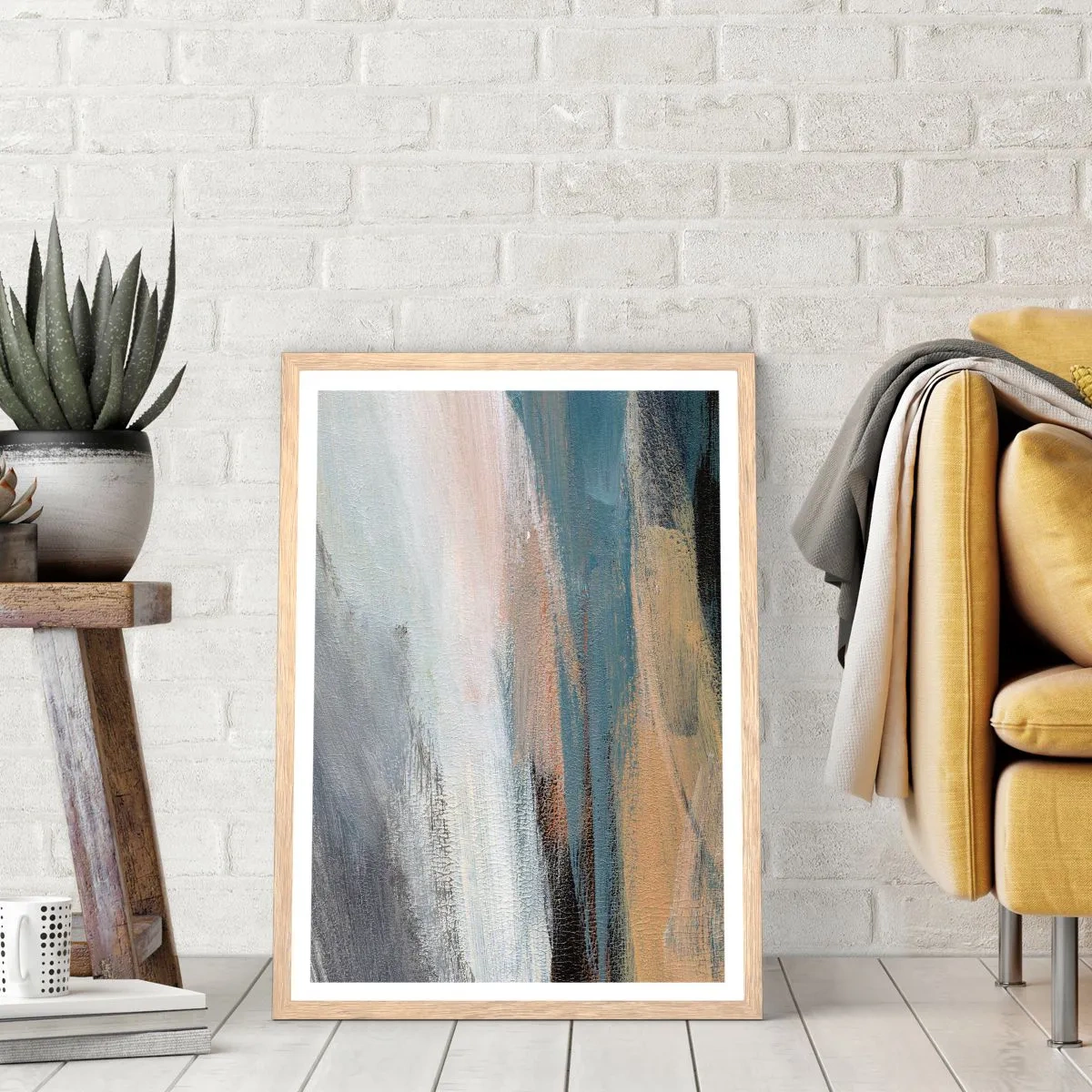 Poszter világos tölgy keretben - Absztrakció: északi táj - 40x50 cm