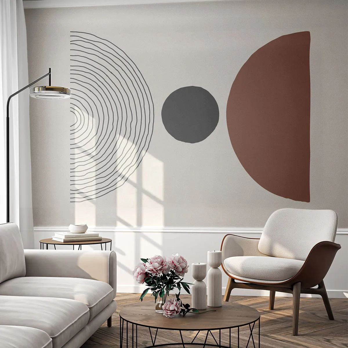 Fotótapéta Premium Canvas - A figyelem középpontjában - Absztrakció, Darab, Félkörök - 250x175 cm