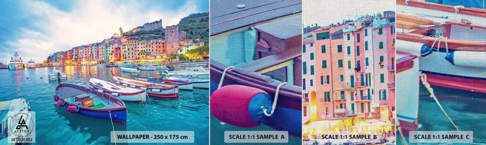 Fotótapéta Minta Premium Canvas - Színes este a kikötőben - Kikötőváros, Építészet, Tájkép - 100x30 cm