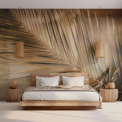 Fotótapéta Premium Sand - Természetes oszlopsor - Pálmafa levél, Grafika, Trópusok - 150x105 cm