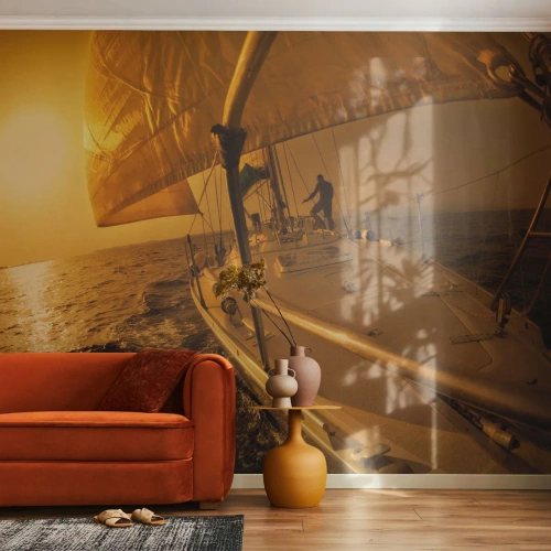 Fotótapéta Premium Canvas - Arany este egy színes nap után - Tengerészeti tanulmányok, Vitorlás, Utazások - 500x350 cm