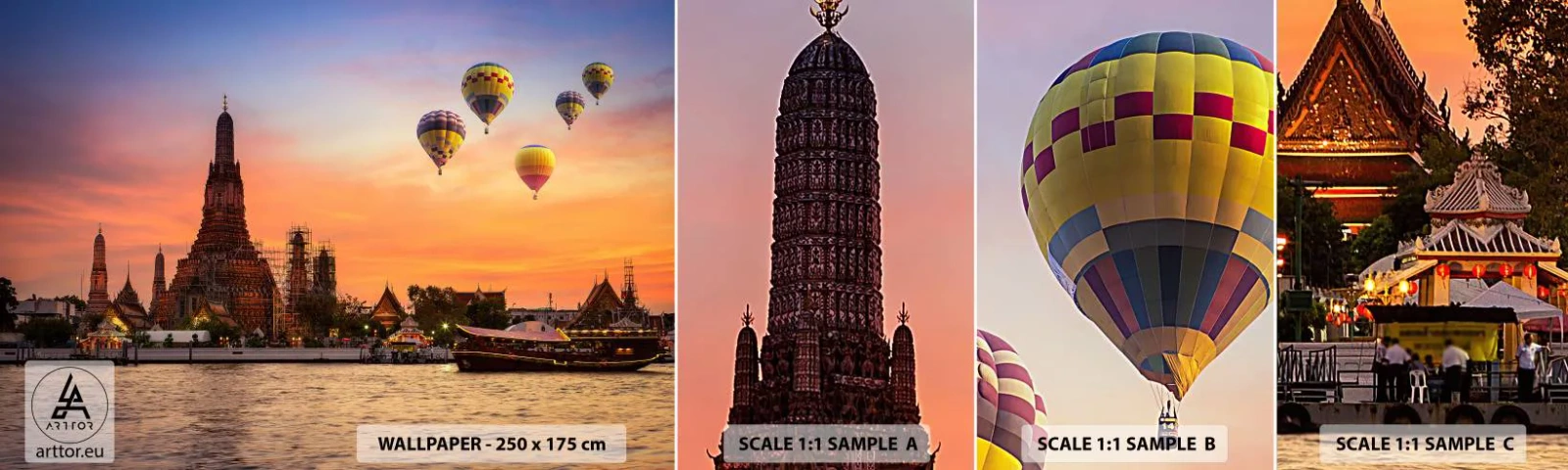 Fotótapéta Minta Öntapadós Deluxe Sticker - Itt születnek a mesék - Bangkok, Hajnal temploma, Thaiföld - 100x30 cm