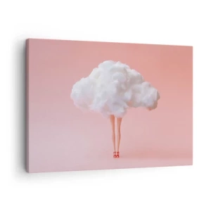 Vászonkép - Lábak egy felhőben rózsaszín háttér előtt - 70x50cm - Édes ígéret - Modern fali dekoráció nappalihoz és hálószobához ARTTOR
