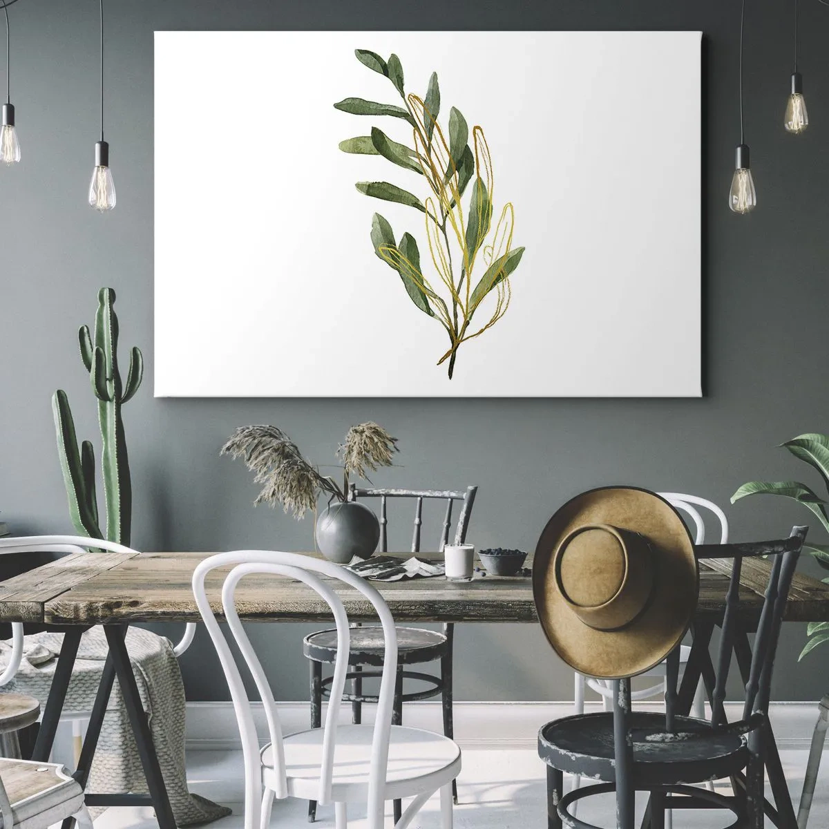 Vászonkép - Zöld ág levelekkel fehér alapon - 70x50cm - Minden, ami jó - Modern fali dekoráció nappalihoz és hálószobához ARTTOR