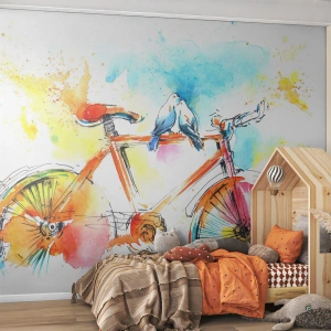 Öntapadós Fotótapéta Deluxe Sticker - Ketten a biciklin - Absztrakció, Kerékpár, Madarak - 500x350 cm