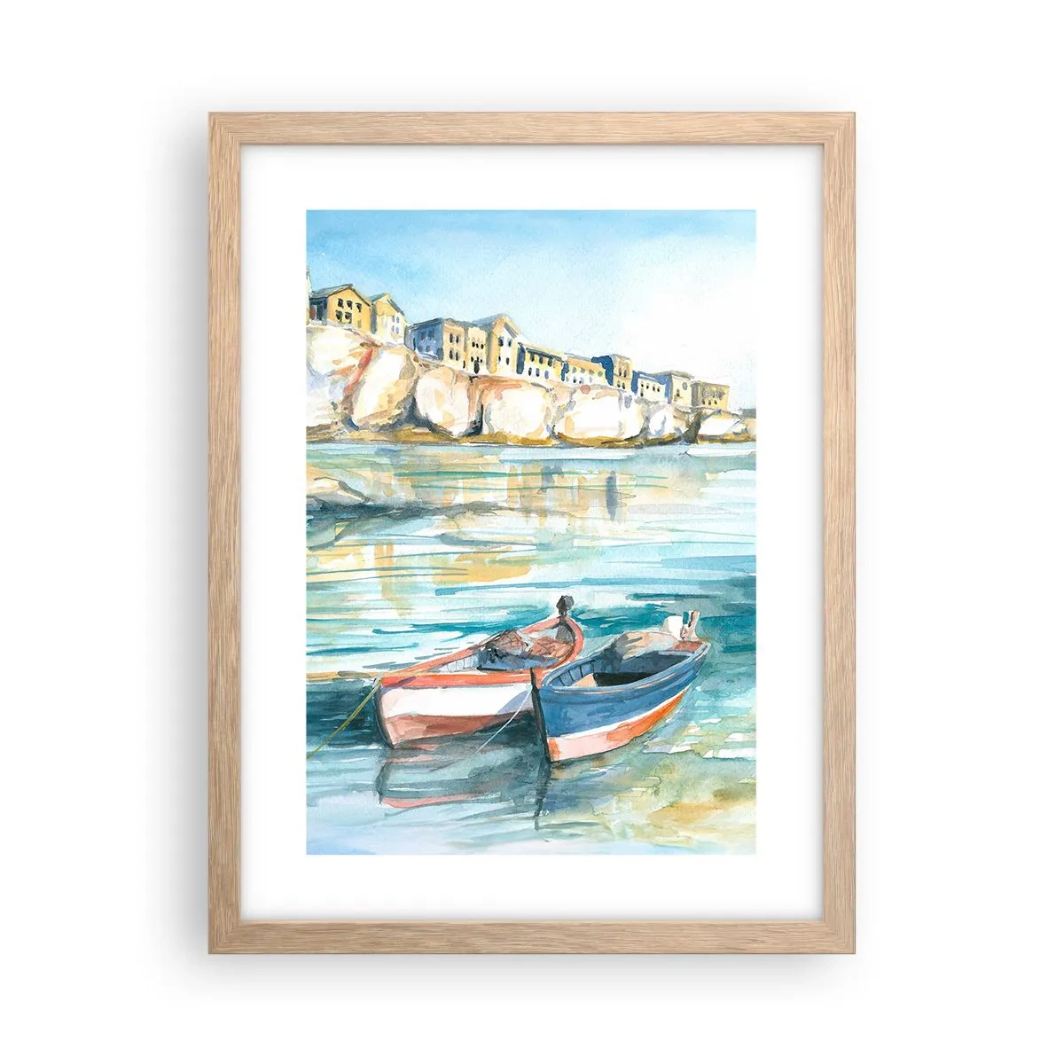 Poszter világos tölgy keretben - Tájkép azúrkéken - 30x40 cm