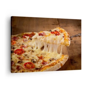 Vászonkép - Pizza szálas sajttal - 70x50cm - Az olasz művészet remekműve - Modern fali dekoráció nappalihoz és hálószobához ARTTOR