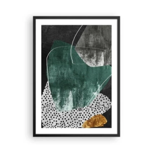 Poszter fehér keretben - Zöld és arany absztrakt kompozíció - 50x70cm - Színes absztrakció aranypehellyel - Modern fali dekoráció nappalihoz és hálószobához ARTTOR
