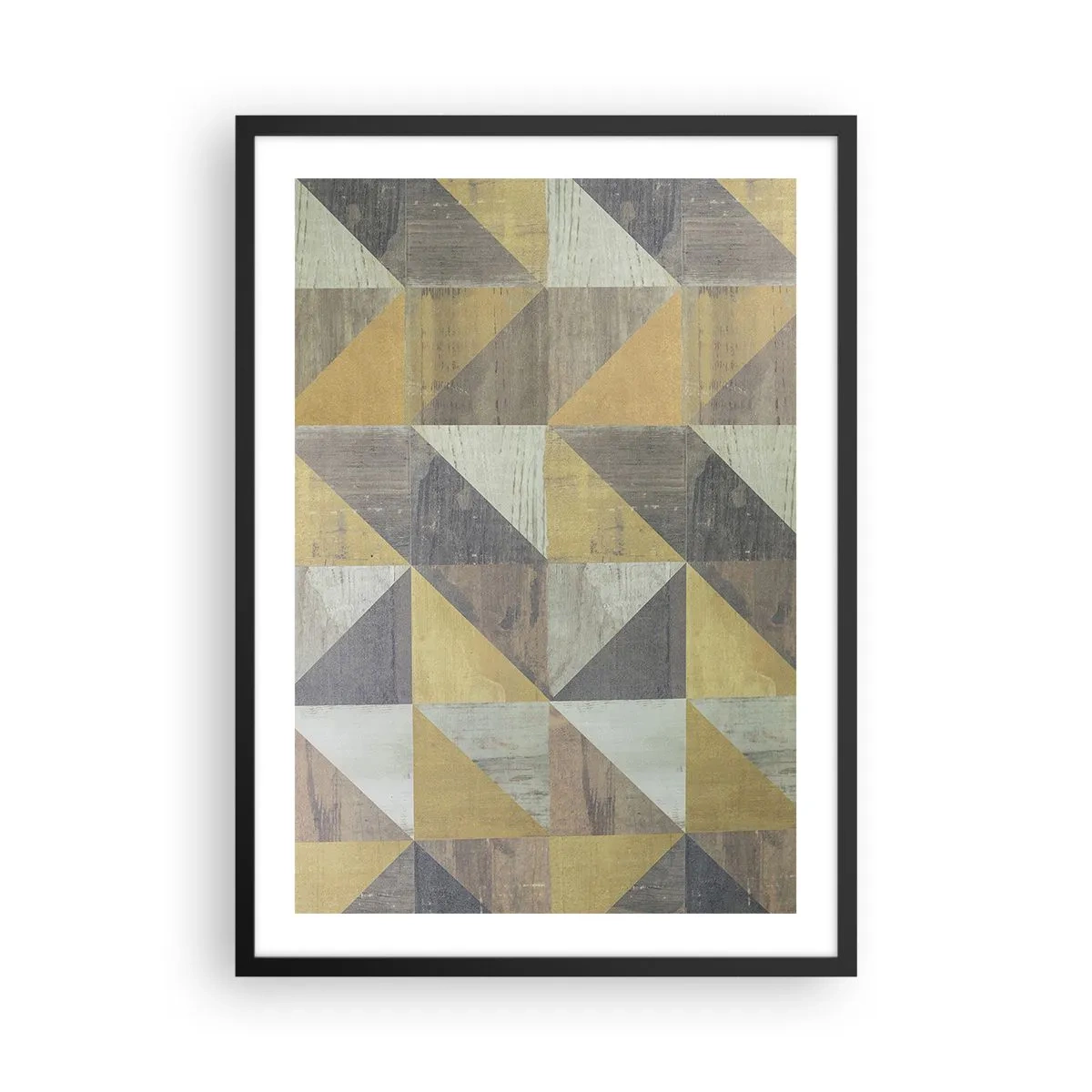 Poszter fehér keretben - Geometrikus minta arany és szürke árnyalatokban - 50x70cm - A háromszög szögében - Modern fali dekoráció nappalihoz és hálószobához ARTTOR