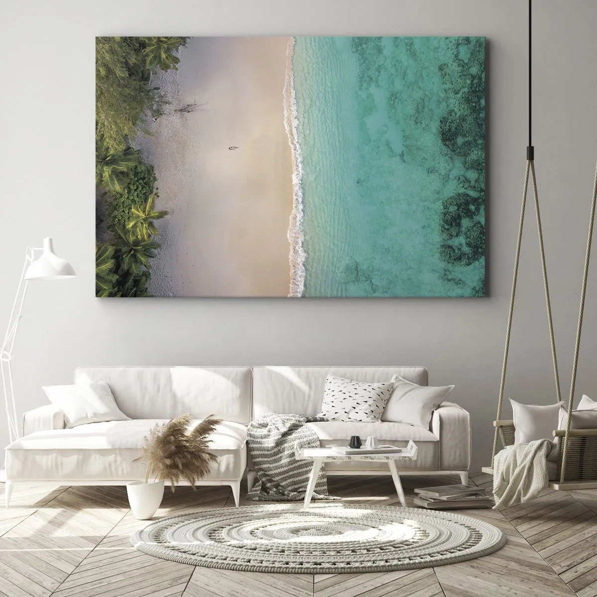 Vászonkép - Légifelvétel egy trópusi strandról türkizkék vízzel - 70x50cm - Paradicsomi tengerpart - Modern fali dekoráció nappalihoz és hálószobához ARTTOR