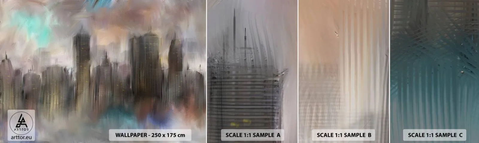 Fotótapéta Minta Standard Eco - Acél, kő és köd összetétele - Város, Építészet, Darab - 100x30 cm